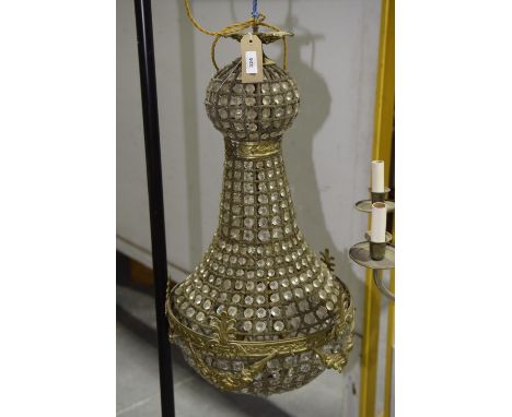 A Regency style gilt metal and droplet bell shaped ceiling light fitting 