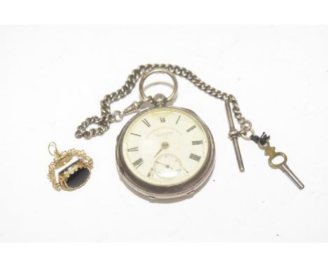 A late Victorian silver open face pocket watch The white enamel dial with Roman numeral hour markers and subsidiary seconds d