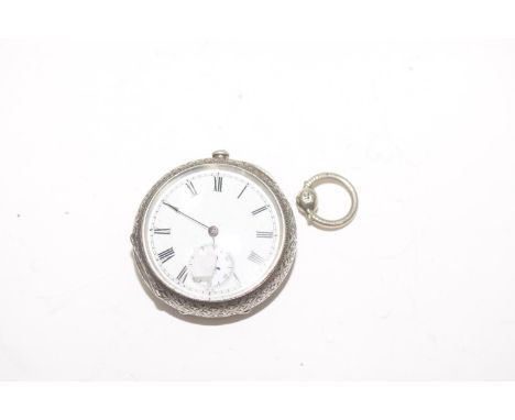 A Victorian silver pocket watchThe circular white enamel dial with Roman numeral hour markers and subsidiary seconds dial wit