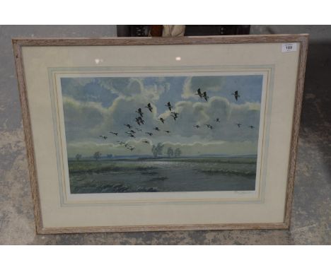 Peter Scott (1908-1989) A limited edition signed print of geese in flight, blind stamp to left hand corner, signed lower righ