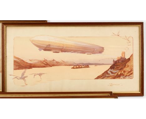 Ernest Montaut/Zeppelin/and three other colour lithograph