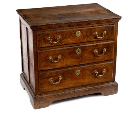 A late 18th Century oak chest of three drawers on bracket feet, 80cm wide