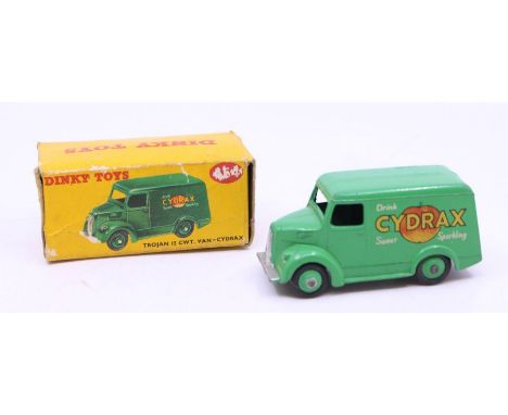 Dinky: A boxed Dinky Toys, Trojan 15 CWT. Van, 'Drink Cydrax', 454, light green body. Condition is generally good, slight mar