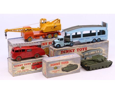 Dinky: A collection of four boxed Dinky Toys vehicles to comprise: Pullmore Car Transporter 582; Centurion Tank 651; Fire Eng