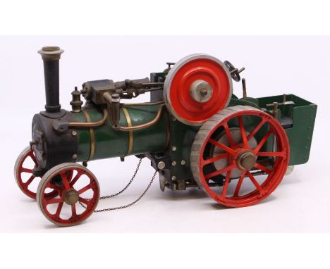 Bassett-Lowke: A 3/4 inch scale model of a live steam traction engine, possibly made by Bassett-Lowke. The model is finished 