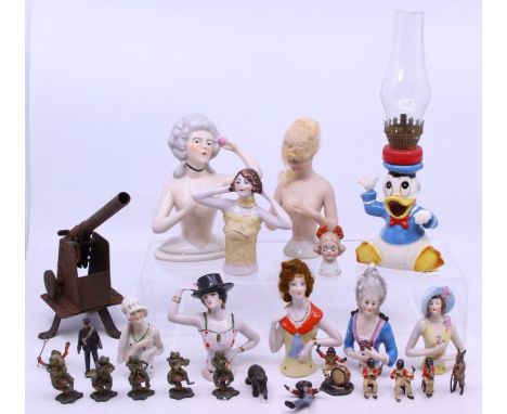 Collectables: A collection of eight assorted ceramic / bisque half dolls, early to mid 20th century, measuring approx. 5cm - 