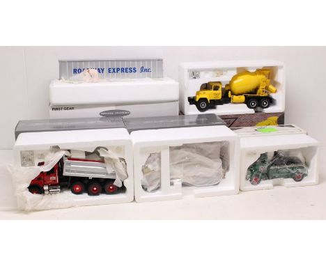 First Gear: A collection of five boxed First Gear models, 1:34 Scale, to comprise: Heavy-Duty Dump Truck, 1953 Kenworth 'Bull
