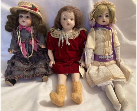 Dolls: A collection of three vintage dolls to comprise: Hermann Steiner, bisque head with open mouth, composition body, Appro