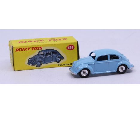 Dinky: A boxed Dinky Toys, Volkswagen, 181, light blue, with silver base, in original yellow picture box. Vehicle appears goo