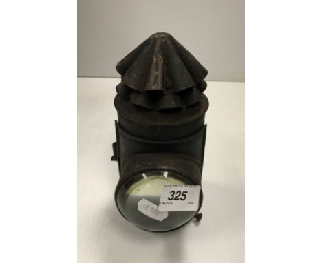 A painted carrying lamp, bearing label inscribed "From the TBLW Birmingham Registered" (Tom Bowling Lamp Works, Lucas circa 1