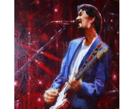 JUAN CARLOS FERRIGNO (Born 1960) "Chris Rea Playing a Fender Stratocaster", oil on canvas, signed lower right, approx 92 cm x