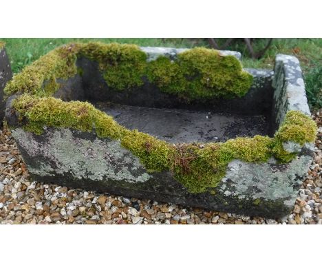 A rectangular natural stone trough with shallow D end, 91 cm x 52 cm