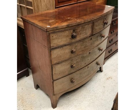 A 19th Century mahogany bow fronted chest of two short above three long drawers, raised on bracket feet, 106 cm wide x 105 cm