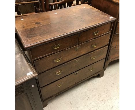 A 19th Century oak chest of two short over three long graduated drawers, raised on bracket feet, 93 cm wide x 89 cm high x 51