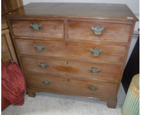 A late Victorian mahogany chest, the top with moulded edge over two short and three long  graduated drawers with brass swan n