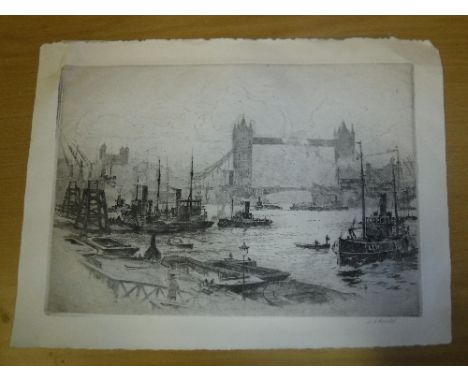 AFTER STANLEY CHARLES ROWLES "Tower Bridge", etching, signed in pencil, image size approx 20.5 cm x 30 cm