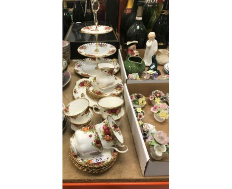 A Royal Albert "Old Country Roses" part tea service comprising three tier cake stand, cake plate, six teacups and saucers, si