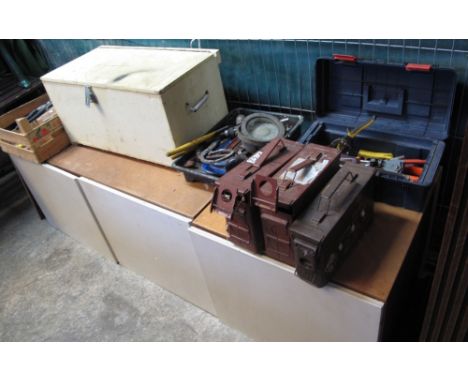 Collection of assorted tools and tool boxes to include drill bits, pliers, vices, screwdrivers etc.(B.P. 24% incl. VAT)