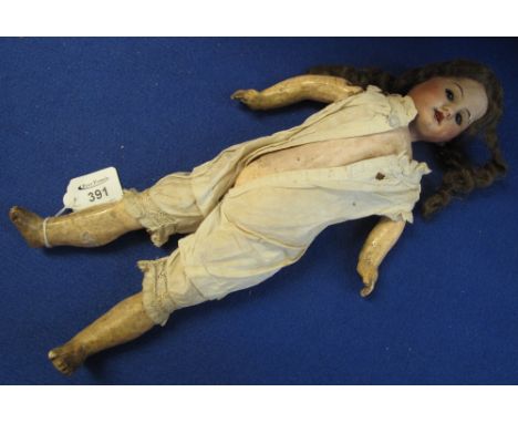 Late 19th/early 20th Century bisque headed collector's doll with natural wig, glass eyes and open mouth.(B.P. 24% incl. VAT)