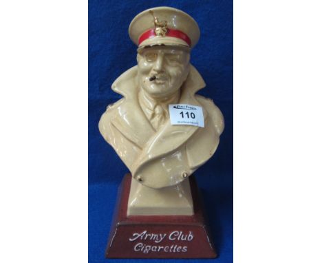 Royal Doulton pottery advertising figure "Army Club Cigarettes" featuring a smiling army officer, possibly modeled on Winston