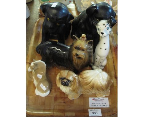 Tray of assorted ceramic dogs to include: Pekinese; Yorkshire Terrier; Dalmation etc., together with a recumbent foal. (6)(B.