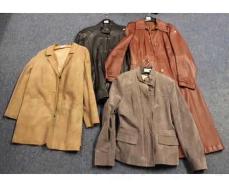 Collection of 70's-80's vintage suede and leather jackets to include: a light brown 70's suede button up short coat, an 80's 