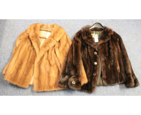 Two vintage mink fur jackets, one dark brown button up jacket by Regency Furs Swansea and the other light brown. (2)(B.P. 24%