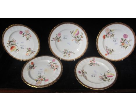 Set of six Royal Worcester porcelain cabinet plates overall decorated with floral sprays within gilt boarders.  Printed puce 