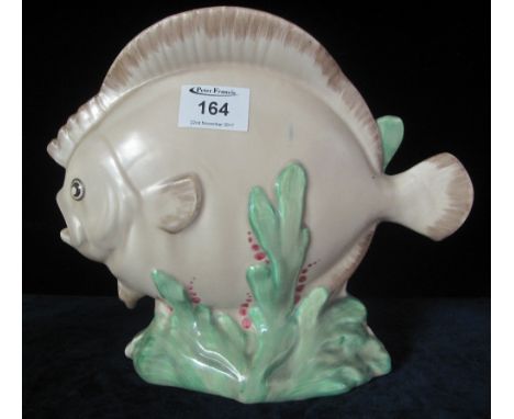 Clarice Cliff Wilkinson pottery fish vase.  Printed marks to base and numbered 199.  Swimming within naturalistic seaweed.(B.