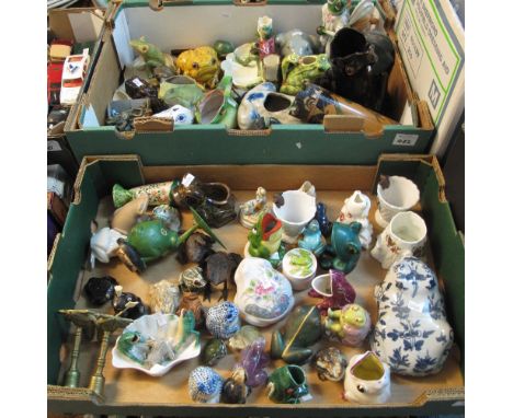 Two trays of assorted, mainly frog figurines, various, to include: ceramic; brass; metal; glug type jug etc. (2)(B.P. 24% inc