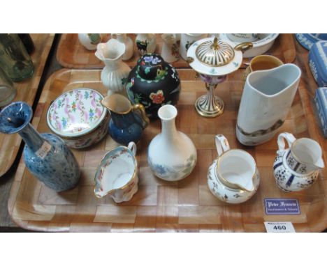 Tray of assorted ceramics to include: Royal Worcester 'Flight Gold' Grainger jug and Chelsea ewer jug; Minton's two handled, 