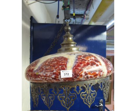 Pierced brass and marbled glass circular light shade.(B.P. 24% incl. VAT)