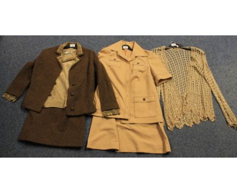 Collection of vintage clothing (mostly 70's) to include; Tricosa (Paris) brown knitted skirt suit with patterned lurex lined 