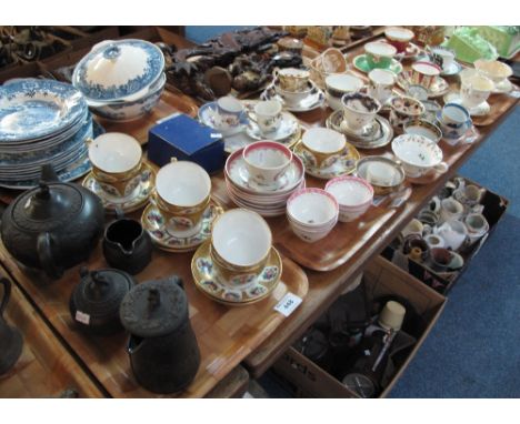 Four trays of assorted china to include: a Wedgwood basalt four piece tea service; various cabinet cups and saucers and other