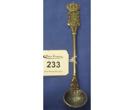 White metal ladle, the bowl set with coin dated: 1812, marked: Joannes.DG.Port.E.ALG.P.REGENS, probably Masonic.(B.P. 24% inc