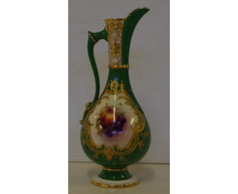 Royal Worcester hand painted fruit ewer signed R.Sebright, circa 1908, H17cm approx