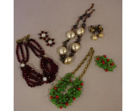 Three vintage costume necklace and earring sets
