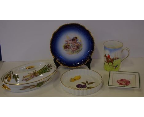 Royal Worcester 'Evesham' serving dish & flan together with a Royal Crown derby tankard & 2 others