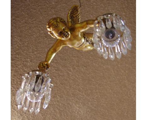 Vintage gilt cupid light fitting with crystal drops