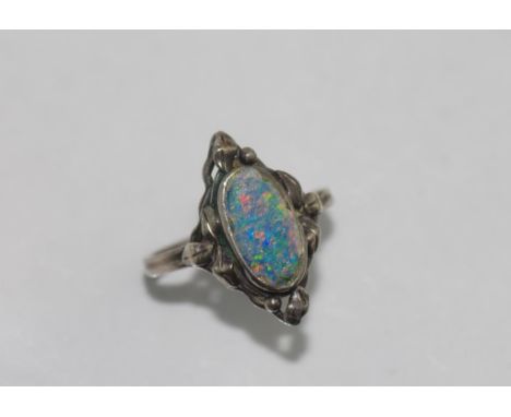 Silver and opal ring in Wager style size: N/6-7, opal as inspected