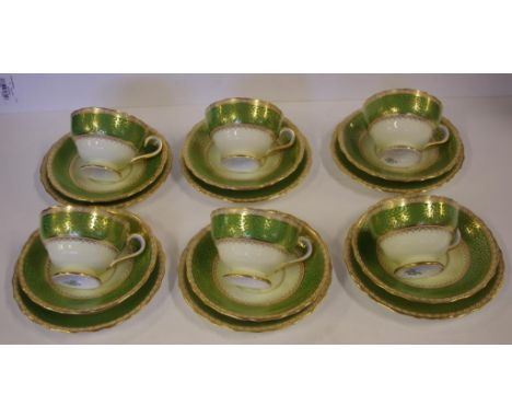 Six Spode Copeland trios with green and gilt decoration