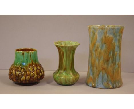 Three vintage Australian pottery vases comprising of Florenz 11.5cm high, Pates 14.5cm and Fowler 20.5cm