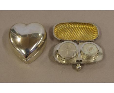 Antique heart shaped trinket box hallmarked Birmingham 1906, 5cm x 5cm approx.,  together with a sterling silver sovereign ca