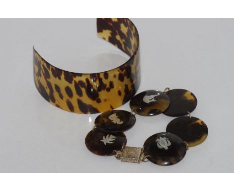 Two vintage tortoiseshell bracelets/cuffs