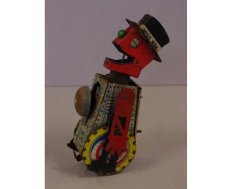 Vintage 1960s tin Mego man robot Japanese clockwork, 17cm high approx.