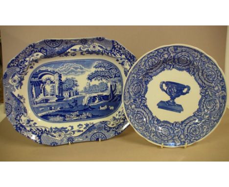 Spode blue and white Italian platter together with Spode blue room collection plate