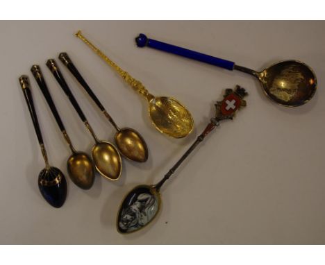 Quantity of silver & enamel spoons including David Andersen Norway
