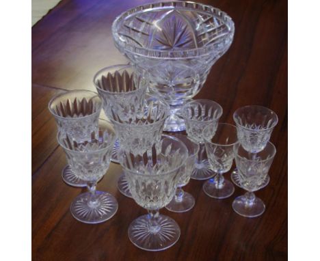 Large vintage cut crystal vase 18cm high, together with 10 assorted Webb & Corbett crystal glasses.