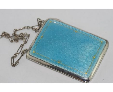 Hallmarked silver and blue enamel case for cigarettes or cards, 7.75 x 3.5cm, Hallmarked Birmingham 1944, maker Charles S Gre