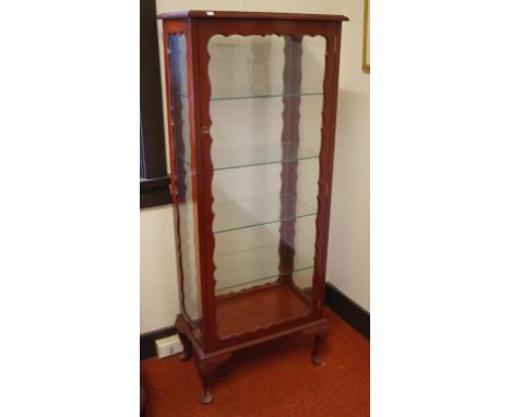 Vintage display cabinet with glazed door, sides, back and shelves, 58cm wide, 34.5cm deep, 148cm high